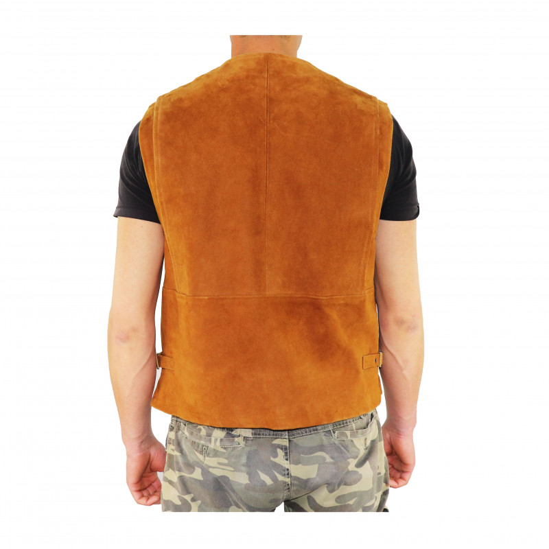 Gilet Uomo In Pelle Scamosciata Di Capra - Vintage Morbido, Scollo A V, Senza Maniche