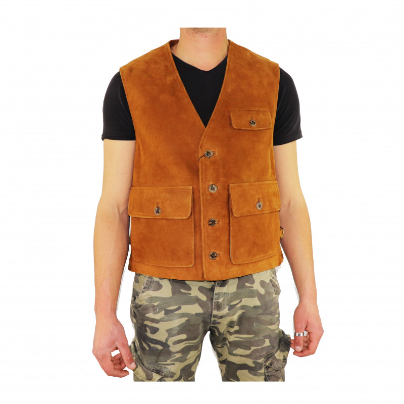 Gilet Uomo In Pelle Scamosciata Di Capra - Vintage Morbido, Scollo A V, Senza Maniche