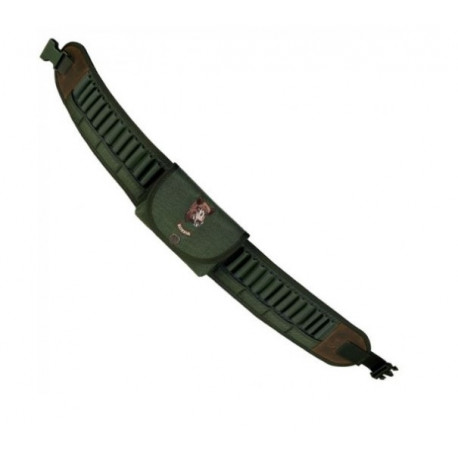 Cartuccera carabina multicalibro Riserva verde con tasca frontale e ricamo cinghiale mod. R9010