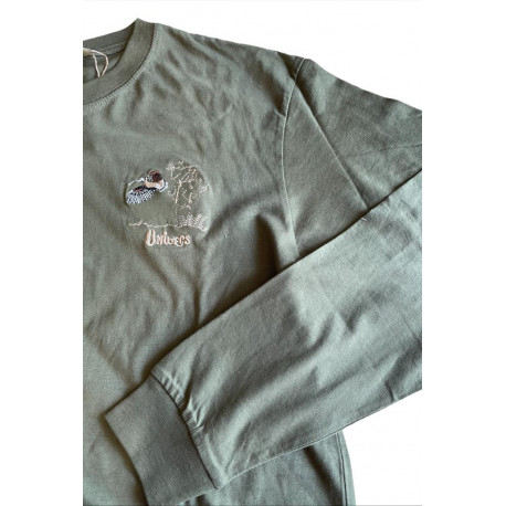 Maglia a maniche lunghe Univers verde  con ricamo beccaccia art. 94150 82