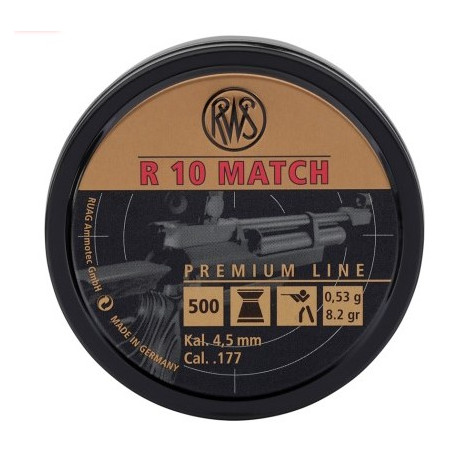 Pallini a punta piatta R10 MATCH RWS per carabina aria compressa cal.177 4,49 mm peso 8,2 gr