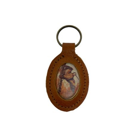 Portachiave Incantesimi di Cuoio in pelle marrone chiaro con disegno beccaccia