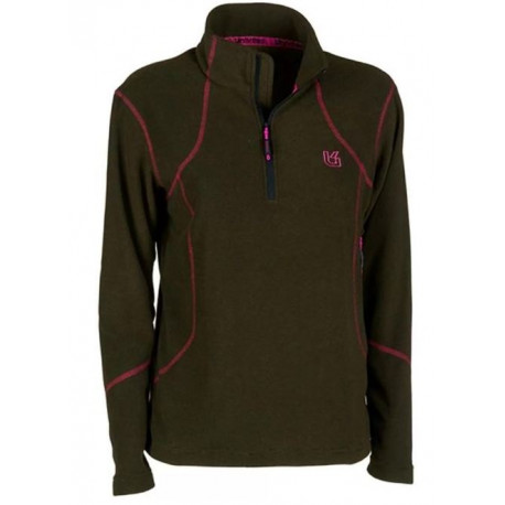 Lupetto micropile da donna Univers verde con rifiniture rosa art. 24023 404