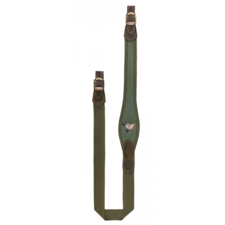 Tracolla fucile Riserva con ricamo colombaccio in cordura verde art. R2338 RISERVA